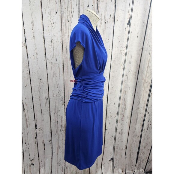 BOSTON PROPER Blue Ruched Tummy Slimming Gala Party Cocktail Dress Women's M - Picture 3 of 6
